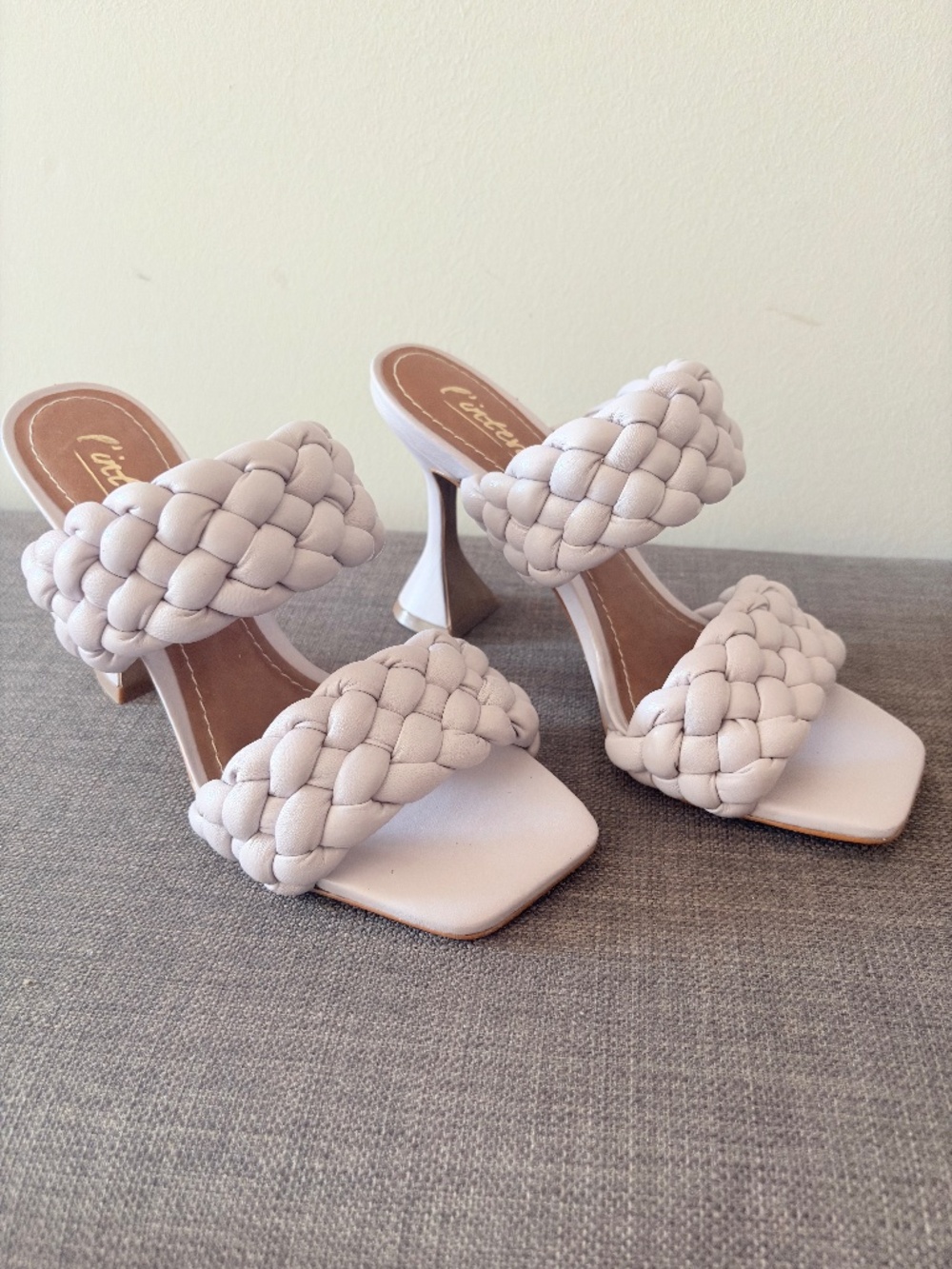 L'INTERVALLE Braided Double-Strap Heeled Sandals in Light Beige